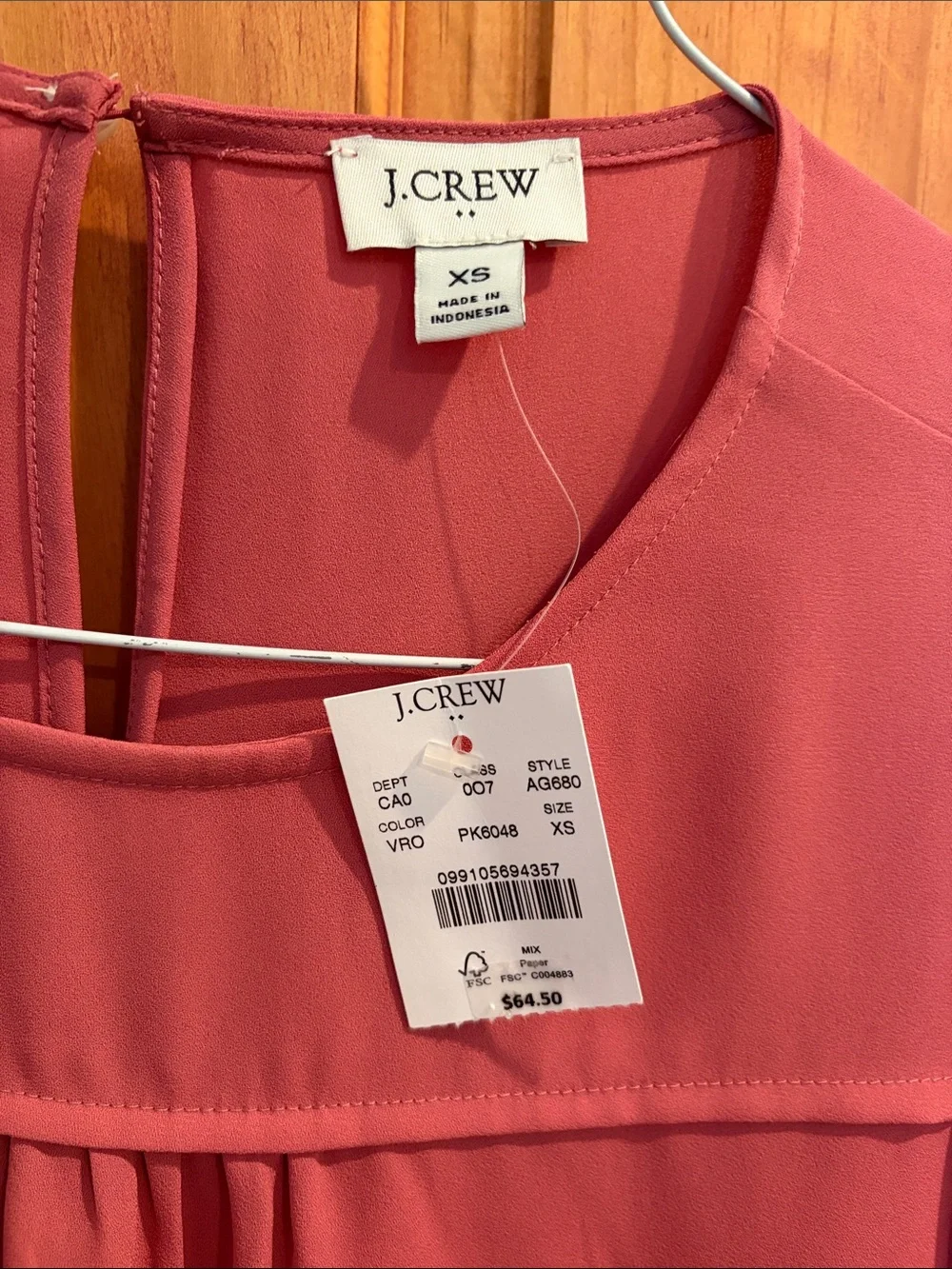 J. Crew Dusty Rose Long Sleeve Pleated Yoke Blouse